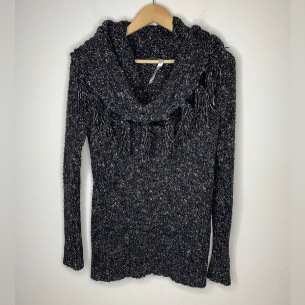 Anthropologie Cottagecore Cozy Cowl Neck Sweater Fringe Knit Women's Size XL